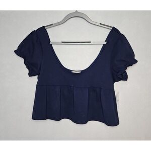 Your Favorite Womens Blue Babydoll Peplum Crop Top Size XL NWT